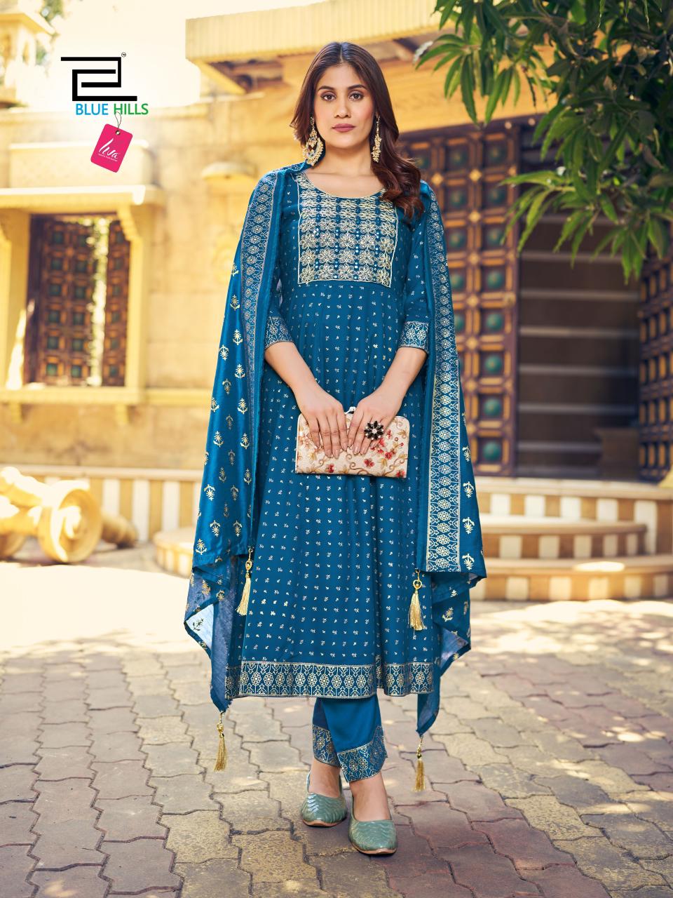Meera By Blue Hills Rayon Printed Anarkali Kurti With Bottom Dupatta Wholesale Market In Surat